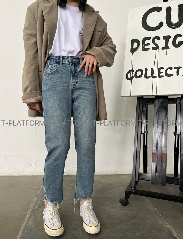 2023 early spring new! [T-PLATFORM] high waist and small feet look thin and all-match jeans W35112# CLS