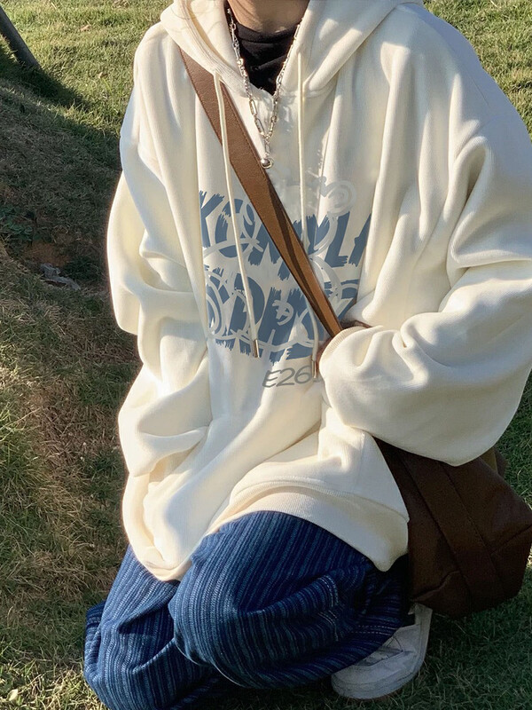 【J.2】Korean style BF style hooded plus fleece printed sweater 8720# LSW