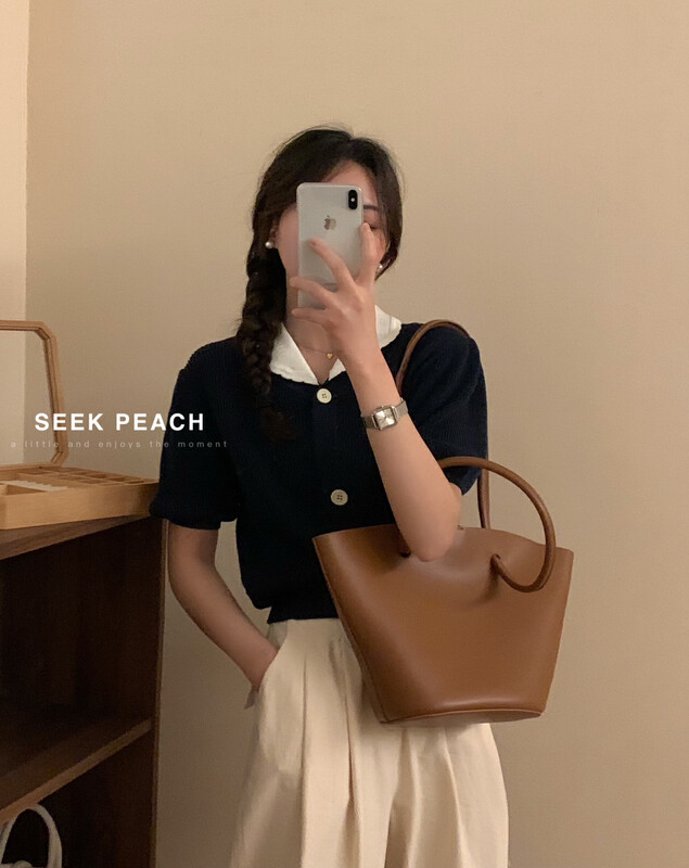 2023春款新款!【SEEK PEACH】韓系撞色翻領小衫  1971#  L
