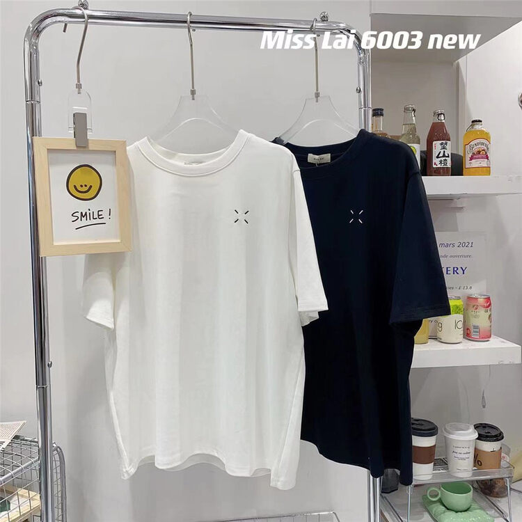 New in early spring!【HH &MISS LAI】Comfortable short-sleeved T-shirt with round neck color matching pullover YS2-6003# L
