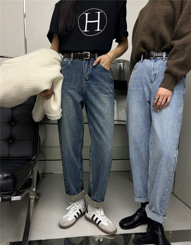 【T-PLATFORM】Simple all-match harem casual fleece jeans (with belt) 9036# CQW