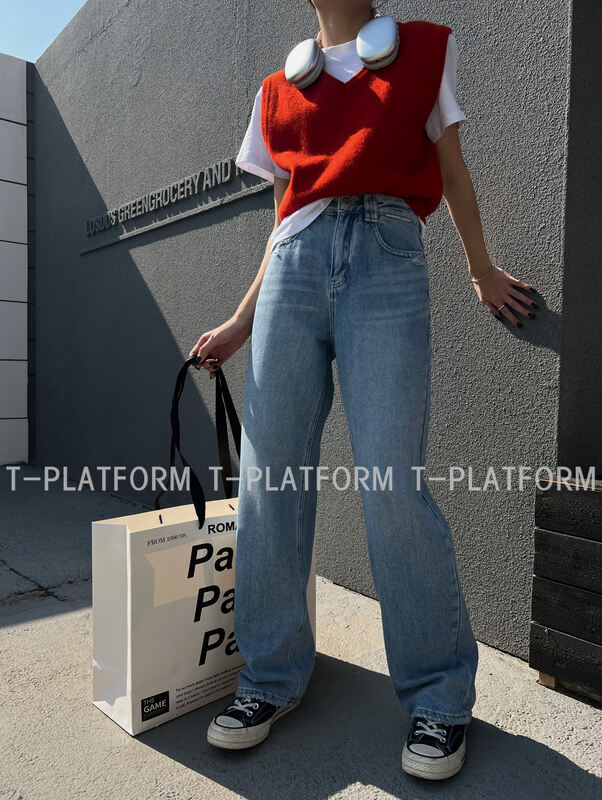 【T-PLATFORM】Korean style casual wide-leg loose jeans 35026# CLS