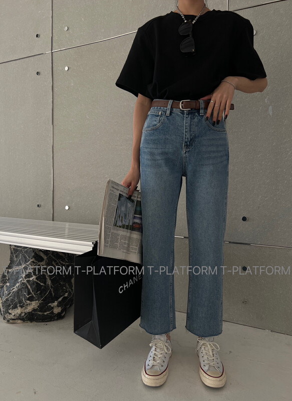 2023 early spring new! [T-PLATFORM] high waist straight slim jeans (with belt) 35010# CLS