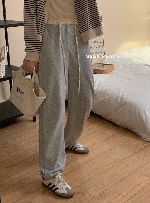 2023年春款新款!【SEEK PEACH】抽繩拼色顯瘦舒適百搭休閒褲  5871#  L