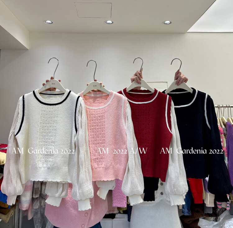 【AM GARDENIA】Korean version of contrasting color round neck fake two-piece sweater 7311# ZXX