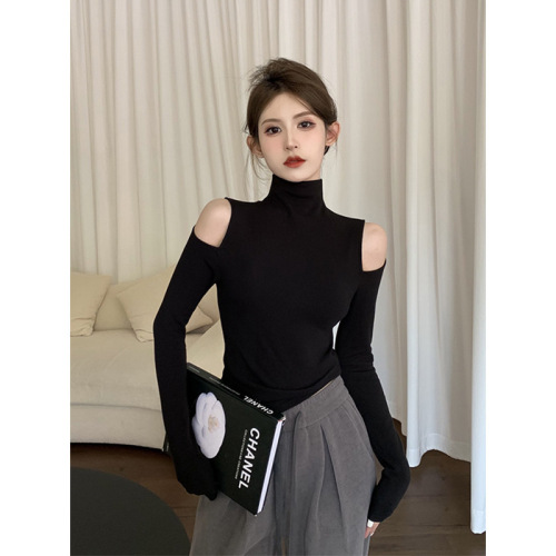 Half-high collar bottoming shirt women's spring and autumn new Hong Kong style design sense strapless long-sleeved top
