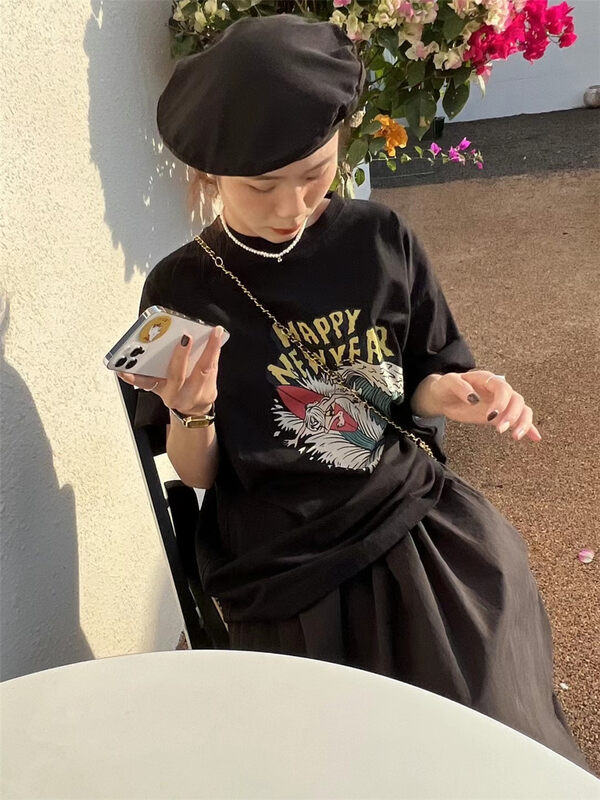 2023 spring new style! [SANBARA] Retro personality printed short-sleeved T-shirt Y8102# LSW