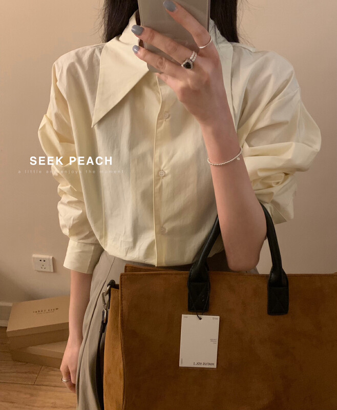 2023春款新款!【SEEK PEACH】休閒簡約淨色襯衫  5961#  L