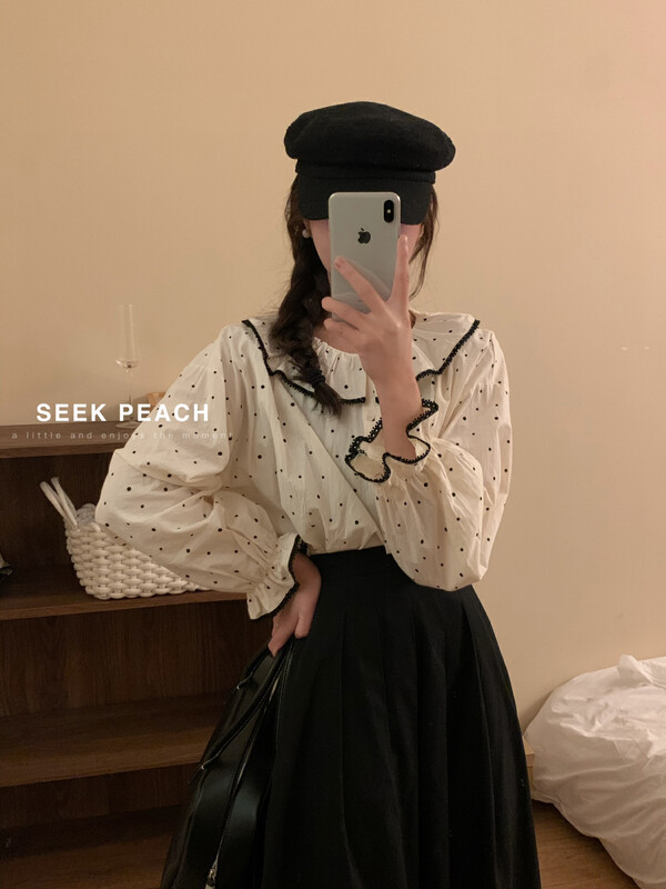 2023年春款新款!【SEEK PEACH】波點娃娃領舒適百搭襯衫  5958#  L