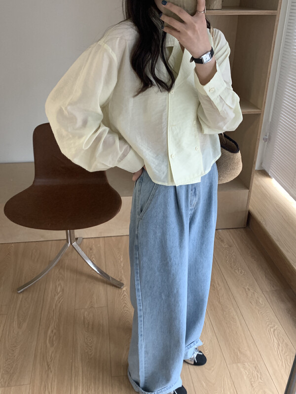 【ON LINE】Korea) Tencel Cotton Wrinkled Loose Commuter Shirt 6971# CLS