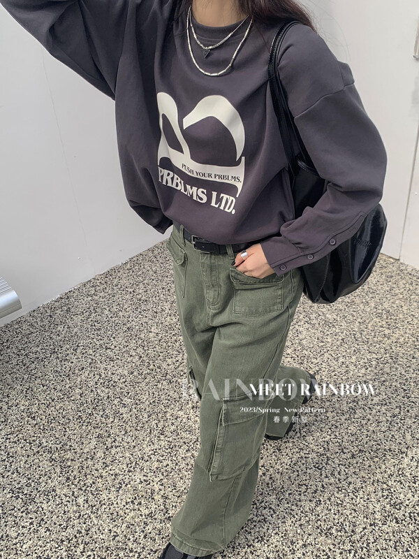 【RAINBOW】大版T恤袖子一排扣長袖T恤03053
