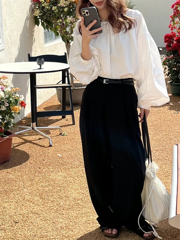 2023 spring new style! [SANBARA] French round neck pleated shirt L8050# LSW