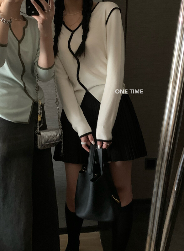 2023早春新款!【ONE TIME】法式不規則撞色針織衫  OT7791#  CLS