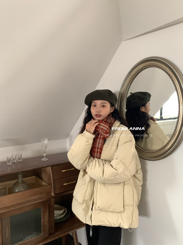 【FROM ANNA/TABLE BLUE】Stand-collar loose all-match warm down jacket (90% white duck down) 228946# LSW