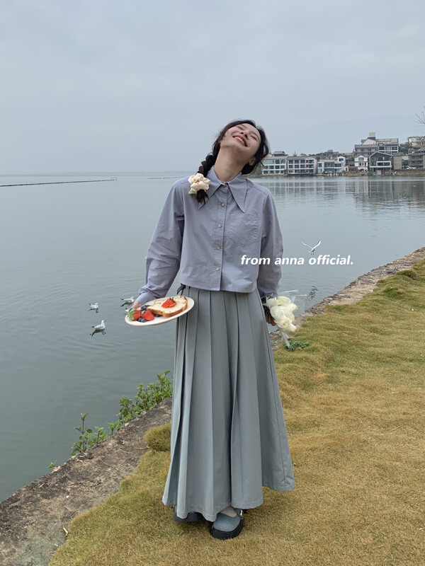 【FROM ANNA/TABLE BLUE】Comfortable mid-length pleated skirt (with belt) T6033# LSW
