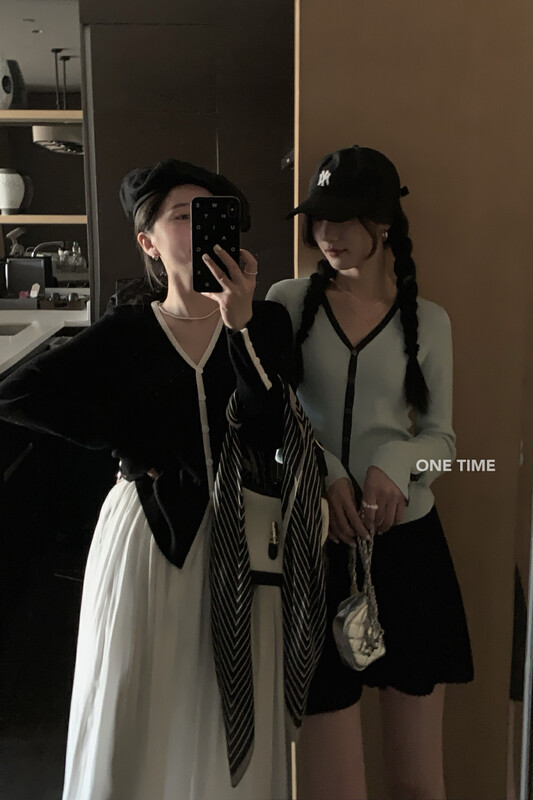 2023早春新款!【ONE TIME】法式撞色V領針織開衫  XW5609#  CLS