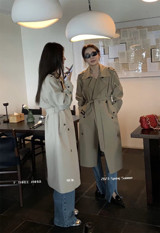 2023春款新款!【F.THREE三姐妹】經典常規版型長款風衣(配腰帶)  18019#  XJ