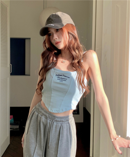 Real price real shot Spring new style~2023 sweet and spicy girl pure desire letter embroidery imitation fishbone camisole female