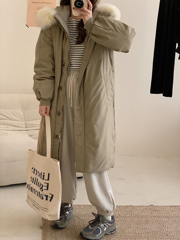 【LOVELY/SHMILY】簡約氣質連帽帶毛領保暖羽絨服外套(毛領可拆/帽子不可拆)  S2686#  FHX