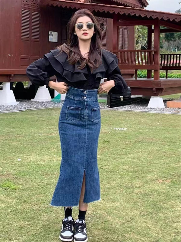 【L.L STUDIO】High Waist Denim Slim Skirt 78791# PCZ