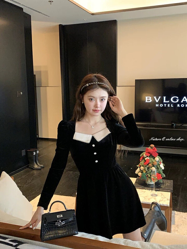 【L.L STUDIO】Hepburn style French velvet inner dress 78744# PCZ
