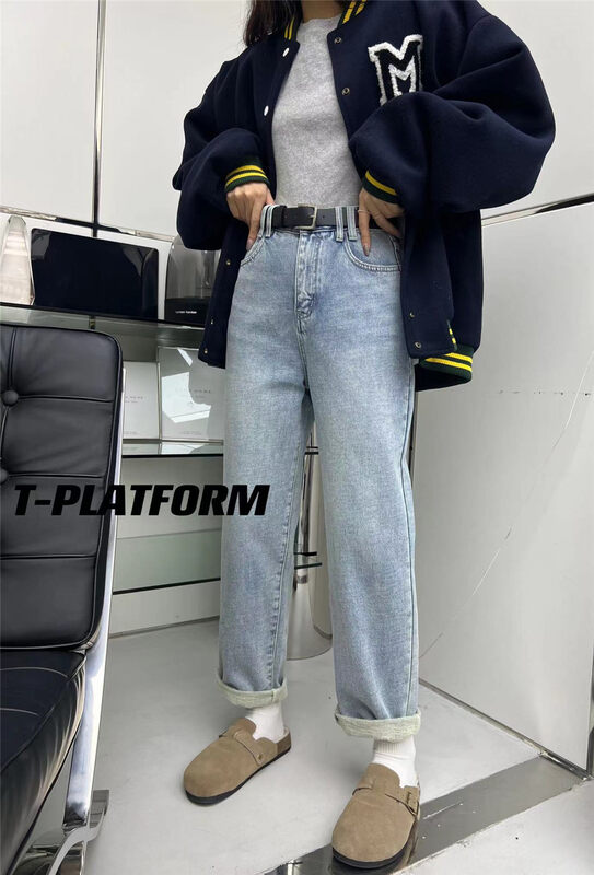 【T-PLATFORM】Simple casual harem fleece jeans (with belt) 9117# CQW