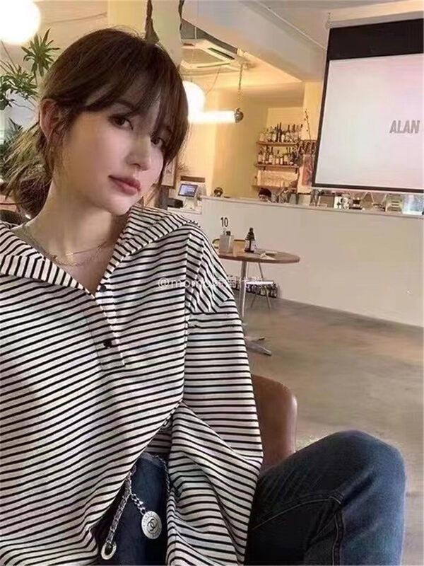 2023 early spring new! 【SUSAN】Navy collar striped comfortable and versatile long-sleeved T-shirt B19931# LSW