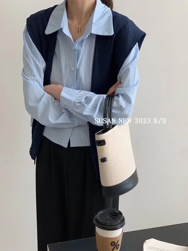 2023 early spring new! 【SUSAN】Single-breasted striped comfortable all-match shirt (with shawl) (shirt only) B19951# LSW