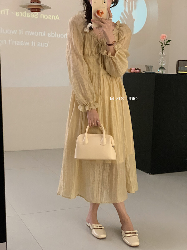 2023 early spring new style! 【M.ZI STUDIO】Square neck waist tie dress 16276# HBX