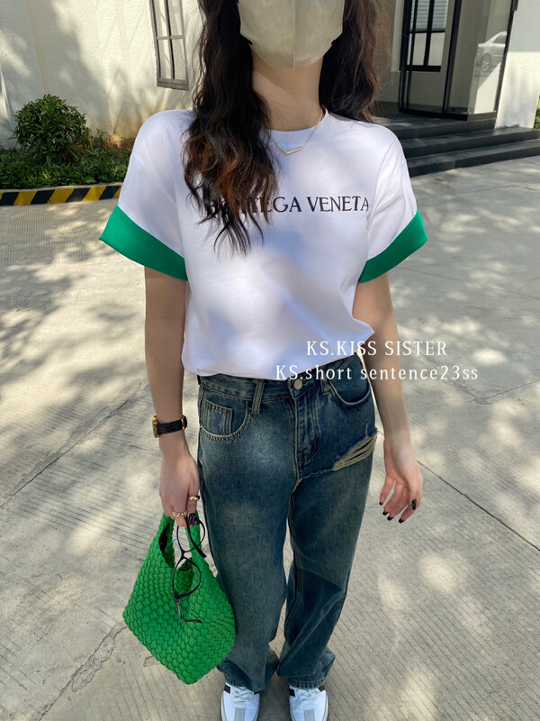 2023 early spring new style! [KS] Short-sleeved short-sleeved T-shirt with contrasting color letter design 22043# LSL