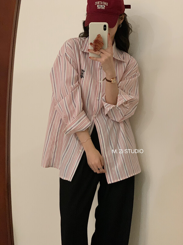 【M.ZI STUDIO】Korean style casual color contrast striped shirt 15217# HBX