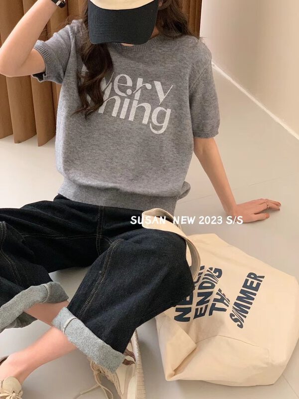 2023 spring new style! 【SUSAN】letter round neck short-sleeved sweater 0365# LSW