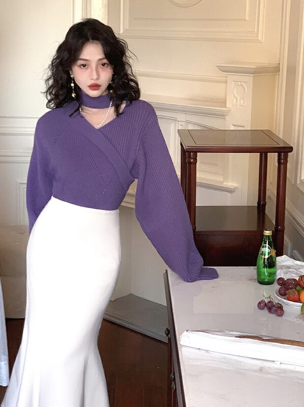 【SAVAGE】Hong Kong Style Retro High Waist Slender Package Hip A-Line Mid-Long Fishtail Skirt Knitted Skirt S2032# WPL