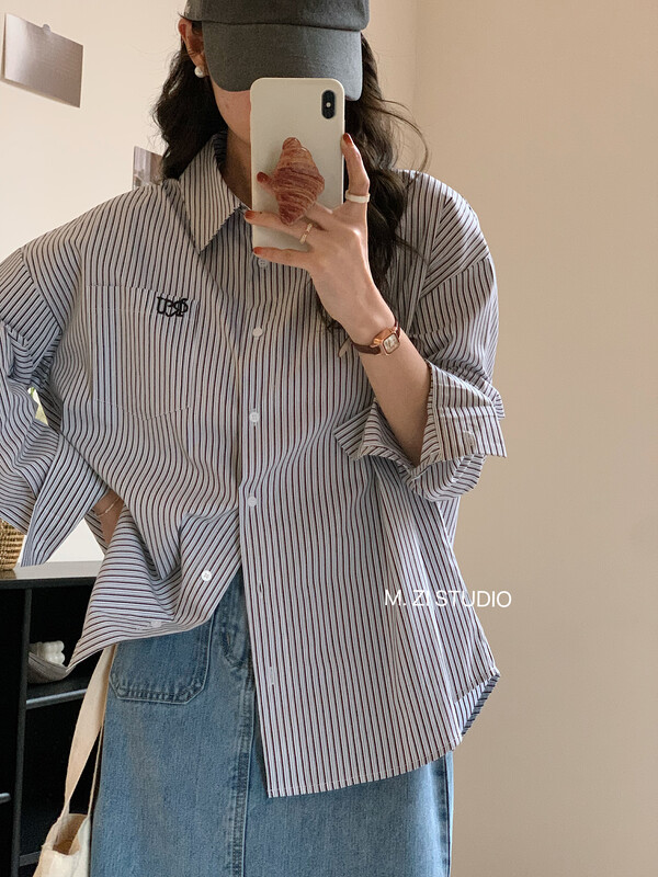 2023 early spring new!【M.ZI STUDIO】Korean style casual color contrast striped shirt 15208# HBX