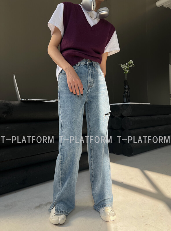 2023 early spring new style! 【T-PLATFORM】Ripped personality fashion straight jeans YS1-35011# CLS