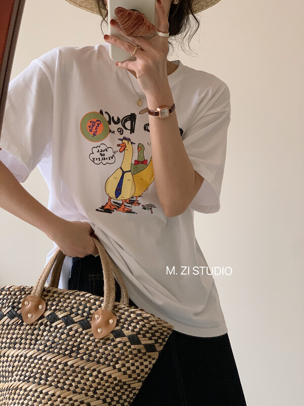 2023 early spring new!【M.ZI STUDIO】loose and thin round neck printed short-sleeved T-shirt 3602# HBX