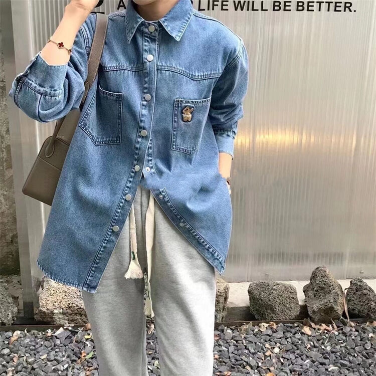 【L.L STUDIO】Korean style long-sleeved denim shirt 78785# PCZ