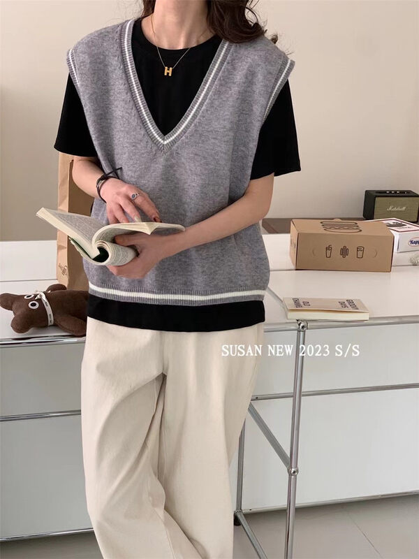 2023 early spring new! [SUSAN] V-neck color matching comfortable and versatile vest (only sell vest) B0339# LSW