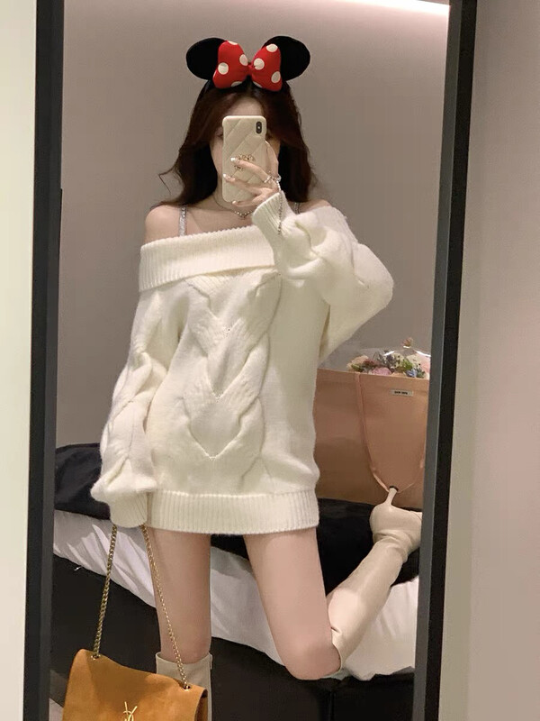 【SAVAGE】French Spice Girl Style Lazy Flip Neck Mid-length Warm Sweater S2059# WPL