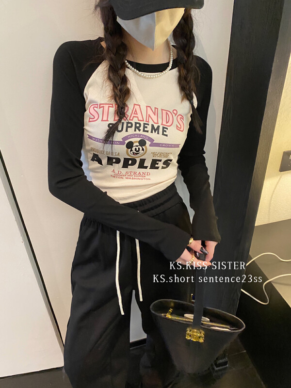 New in early spring of 2023! [KS] Design sense niche American retro high waist short long-sleeved T-shirt 23029# LSL