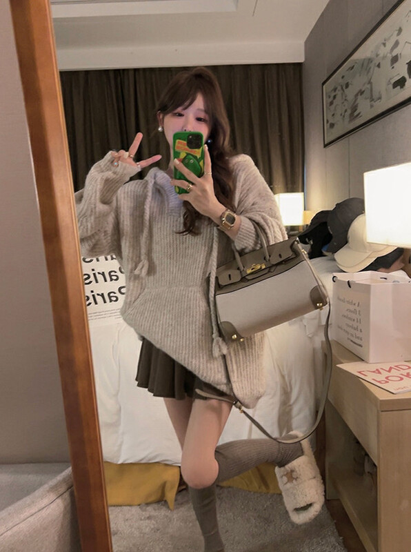 【SAVAGE】Korean all-match lazy style hooded twist warm sweater S2062# WPL