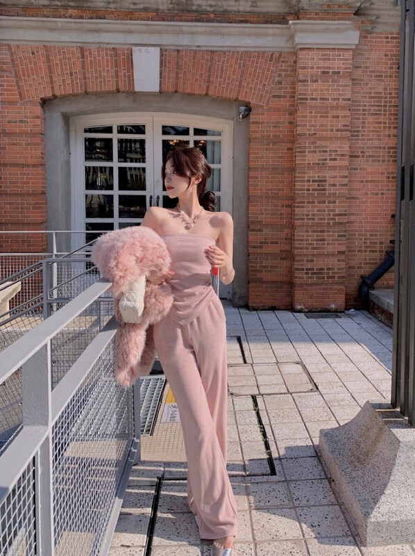 【SAVAGE】Pure Desire Hot Girl Style Wrinkle Irregular Tube Top + Wide Leg Casual Pants Set S2068# WPL