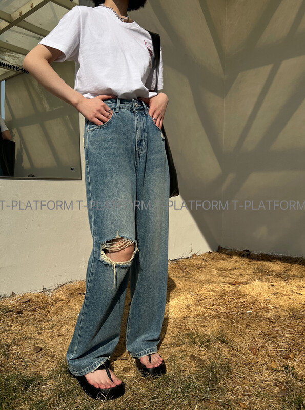 2023 early spring new style! 【T-PLATFORM】Personalized ripped fashionable all-match jeans 35022# CLS