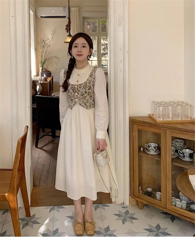【L.L STUDIO】Floral Short Vest + Ladies Slim Dress Set YS1-78791# PCZ