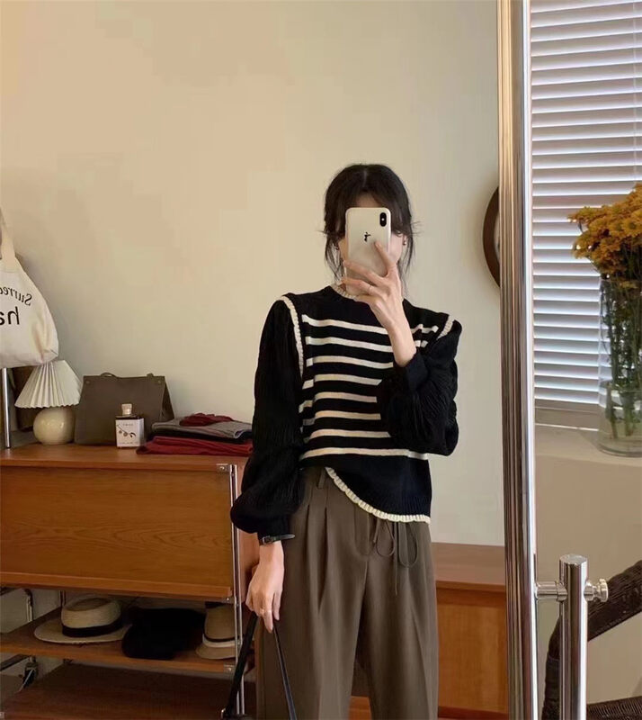 【SUSAN】Korean striped fake two-piece sweater Y83506# LSW