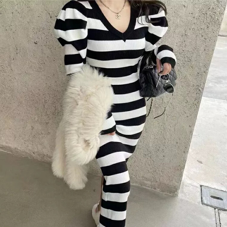 【L.L STUDIO】Striped Korean slimming dress 78734# PCZ