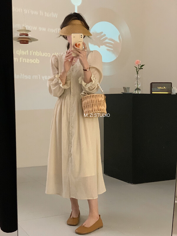 2023 early spring new! 【M.ZI STUDIO】Breasted V-neck lace stitching dress 16275# HBX
