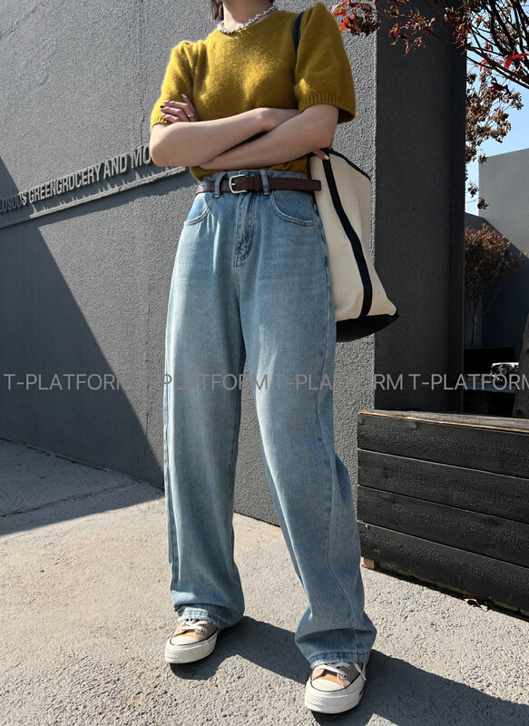 2023 early spring new! [T-PLATFORM] high waist straight wide leg all-match jeans 35070# CLS