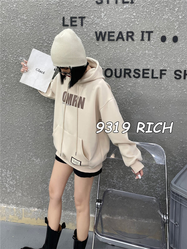2023 early spring new! [9319] hooded letter print comfortable sweater 21001# L