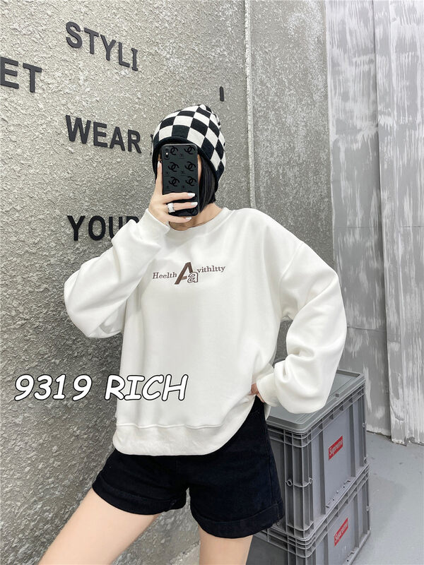【9319】Comfortable pullover sweater with round neck letters 32000# L